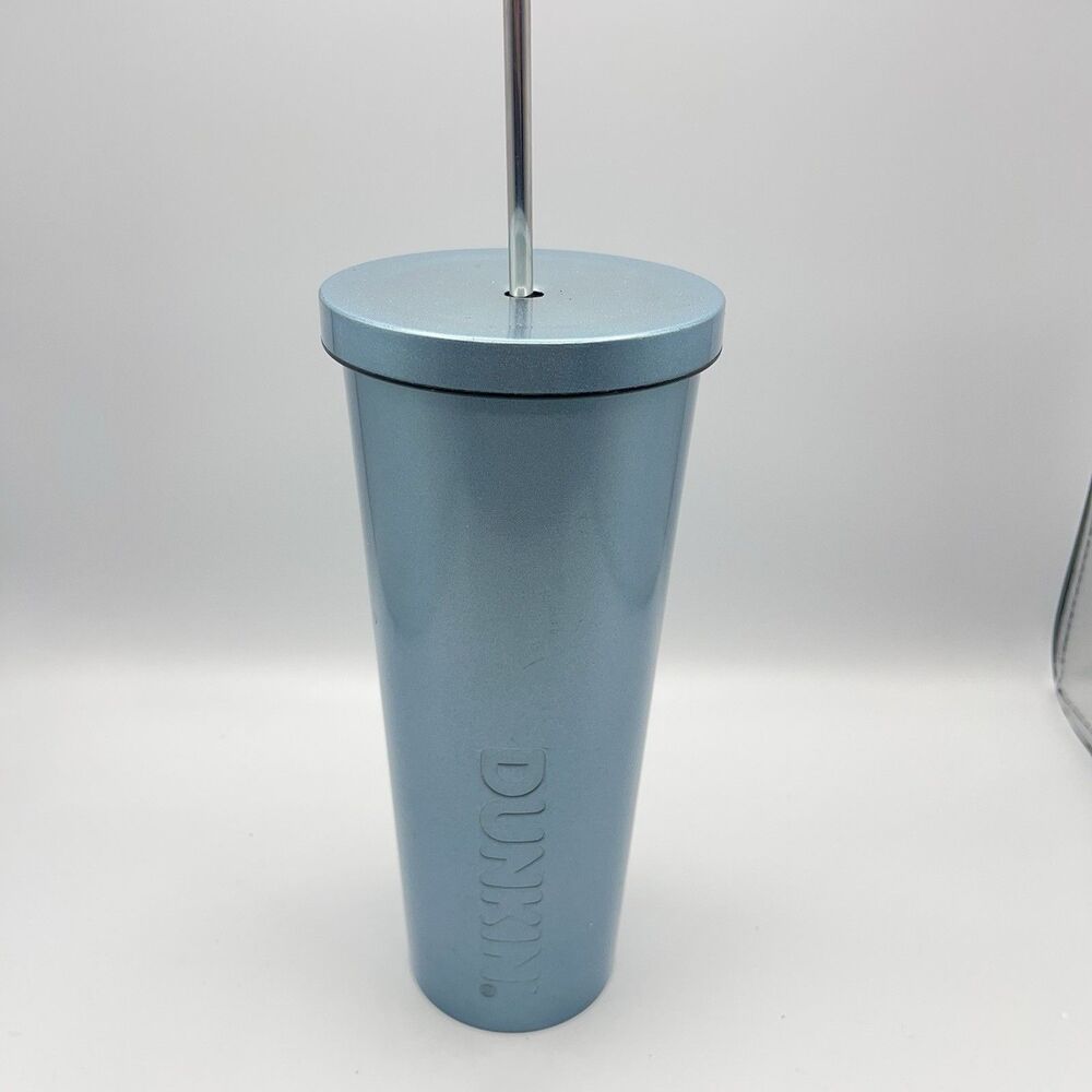 Dunkin Donuts 24oz Stainless Steel Sipper Tumbler Iridescent Blue EUC - Picture 1 of 16